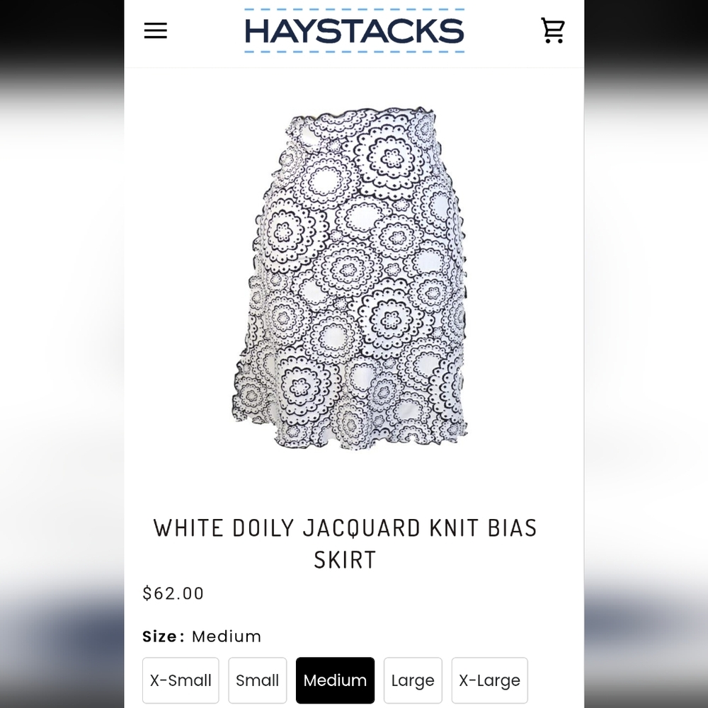 Haystacks White Doily Jacquard Knit Bias Skirt  Women's Size Medium